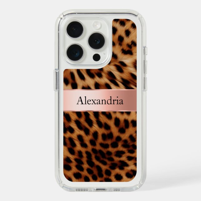 Leopard Animal Rose Pink Ribbon Name Speck iPhone Case (Front (White Titanium))