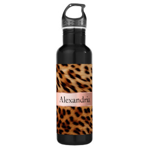 Leopard Animal Rose Pink Ribbon Name Stainless Steel Water Bottle
