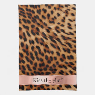 Leopard Animal Rose Pink Ribbon Quote Kitchen Towel