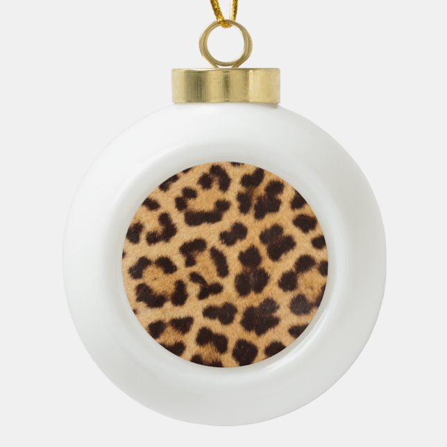 Leopard Animal Skin Print Ceramic Ball Christmas Ornament (Front)