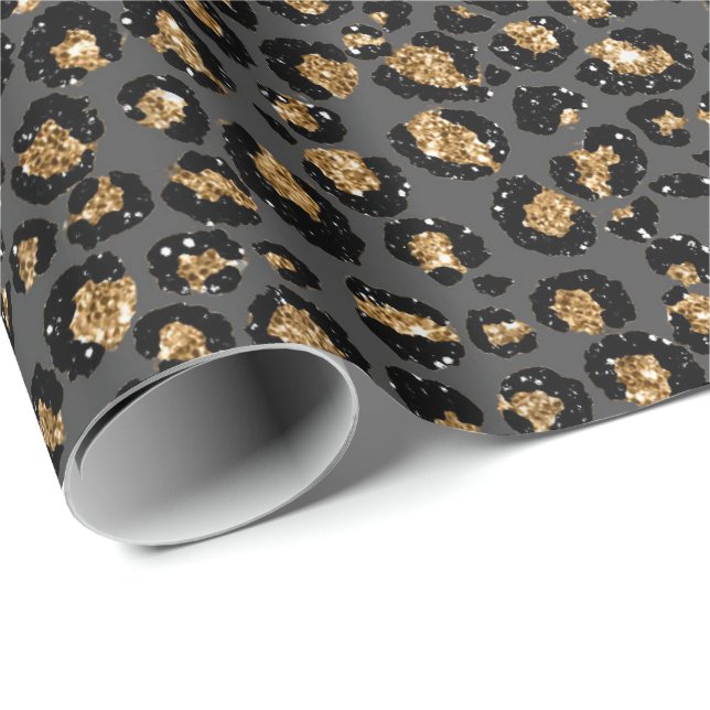 Leopard Animal White Gold Black Gray African Lux Wrapping Paper (Roll Corner)