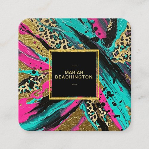 ** Leopard AP93 Abstract Animal Neon Gold Bold Square Business Card