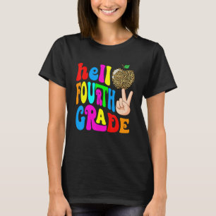 Leopard Apple Hello 4th Grade Teacher Kids Back To T-Shirt