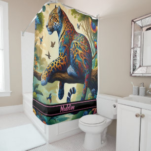 Leopard Aura: Colorful Motion Serenity Shower Curtain