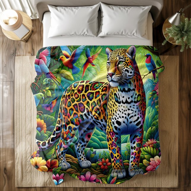 Leopard Aura: Tropical Birds Surrounding Duvet Cover (Creator Uploaded)