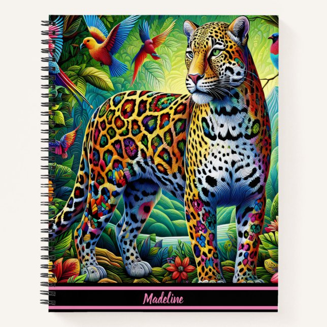 Leopard Aura: Tropical Birds Surrounding Notebook (Front)