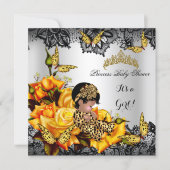 Leopard Baby Shower Girl Butterfly Yellow Ethnic Invitation (Front)