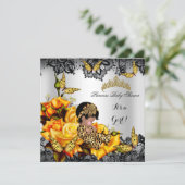Leopard Baby Shower Girl Butterfly Yellow Ethnic Invitation (Standing Front)