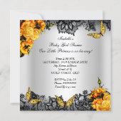Leopard Baby Shower Girl Butterfly Yellow Ethnic Invitation (Back)
