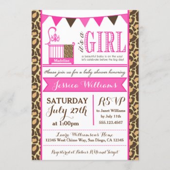 Leopard Baby Shower Invitation For Baby Girls by seasidepapercompany at Zazzle