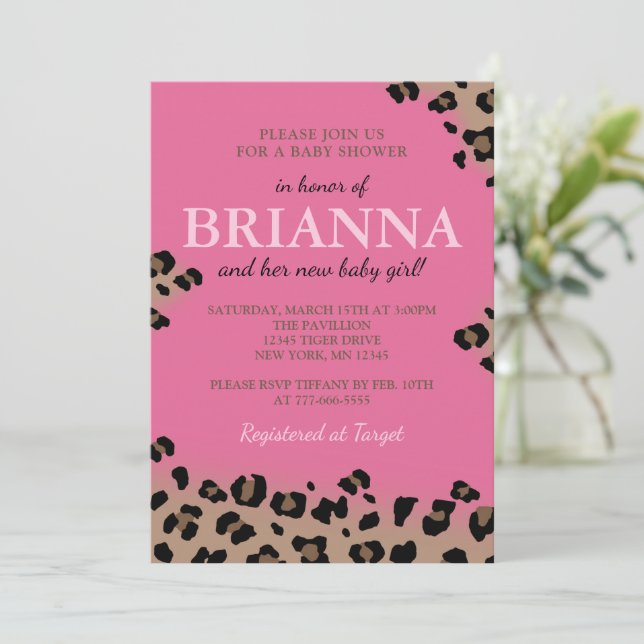 Leopard Baby Shower or Birthday Party Invitation (Standing Front)