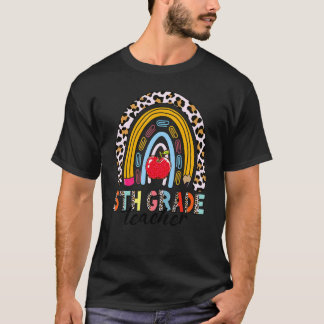 Leopard Back To School Rainbow 5th Grade Teacher T-Shirt