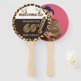 Leopard Balloon 60th Birthday Photo Personalized Hand Fan
