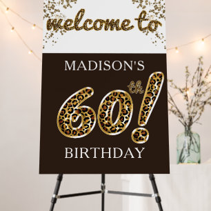 Leopard Balloon Script 60th Birthday Welcome Sign