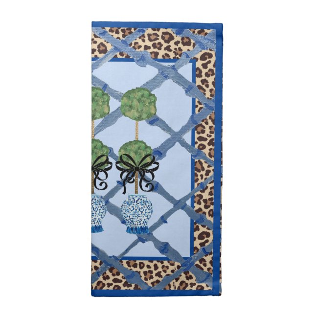 Leopard Bamboo Chinoiserie Ginger Jar   Cloth Napkin (Half Fold)