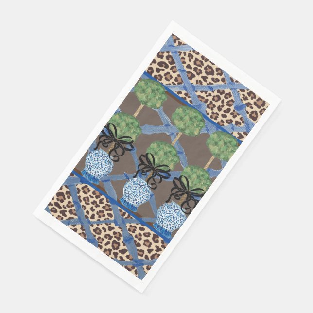 Leopard Bamboo Chinoiserie Ginger Jar  Paper Guest Towels (Corner)