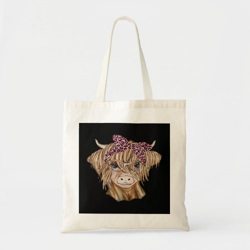 Leopard Bandana Highland Cow Baby Heifer Glasses F Tote Bag