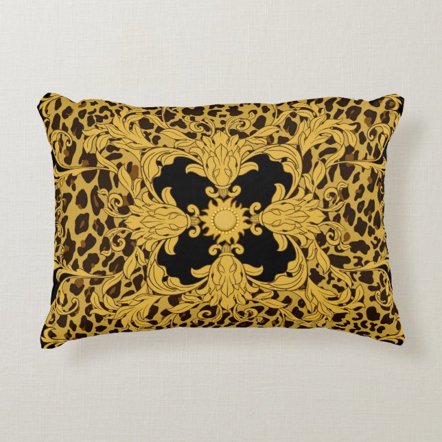 Leopard Baroque, Ornate Animal Print Accent Pillow (Front)