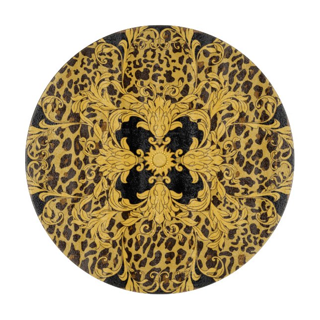 Leopard Baroque, Ornate Animal Print Cutting Board (Front)