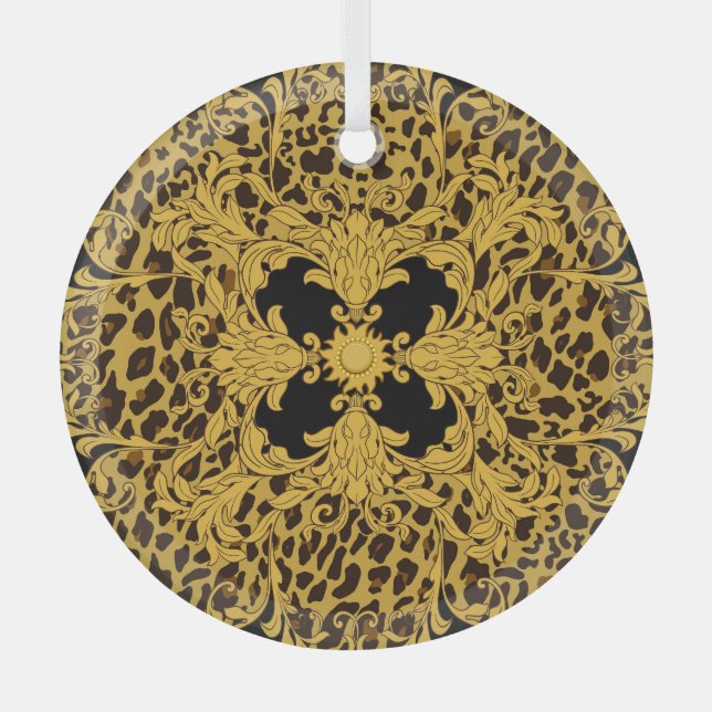 Leopard Baroque, Ornate Animal Print Glass Ornament (Front)