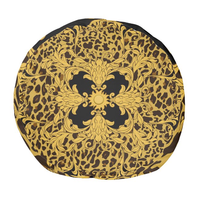 Leopard Baroque, Ornate Animal Print Pouf (Bottom)