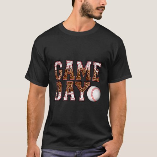 Leopard Baseball Game Day Vibes Baseball Mom Mothe T_Shirt