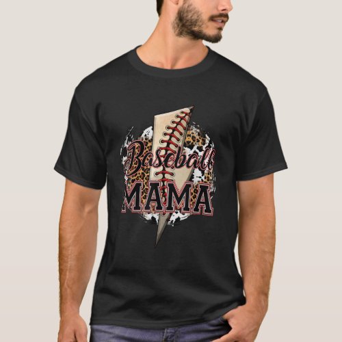Leopard Baseball Mama Lightning Bolt Sport Mom Mot T_Shirt