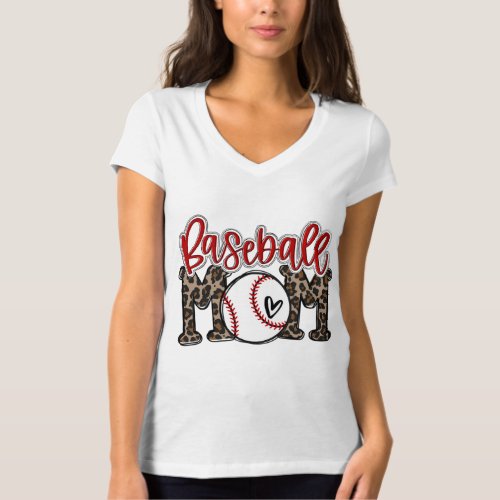 Leopard Baseball Mom Game Day T_ball Mom Mothers  T_Shirt