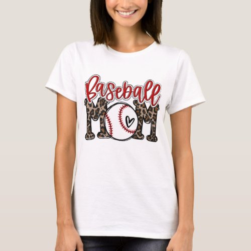 Leopard Baseball Mom Game Day Vibes T_ball Mom Mot T_Shirt