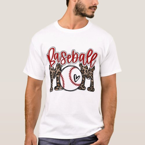 Leopard Baseball Mom Game Day Vibes T_ball Mom Mot T_Shirt