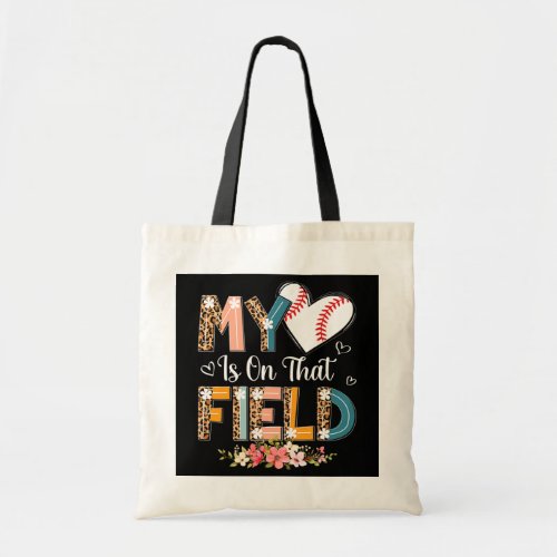 Leopard Baseball Mom My Heart Is On That Field Tote Bag