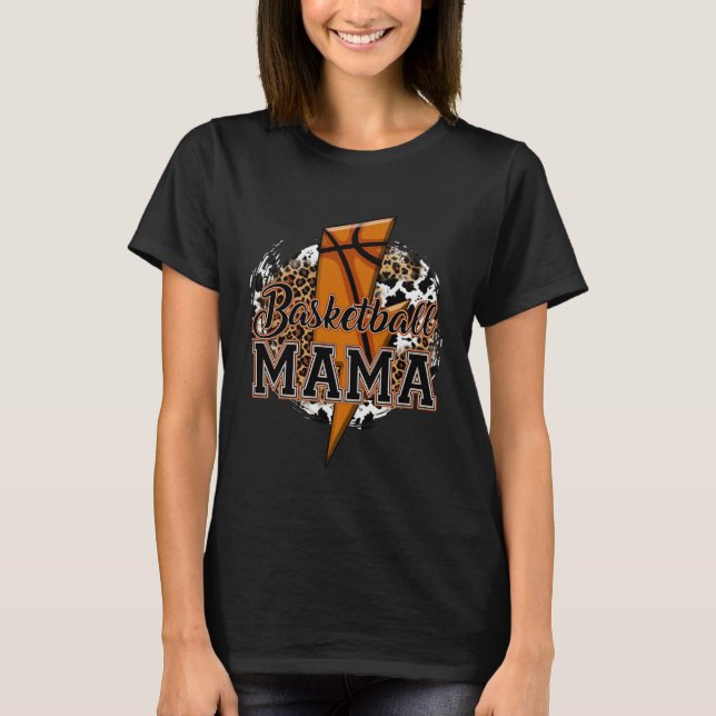 Leopard Basketball Mama Lightning Bolt Sport Mom M T-Shirt (Front)