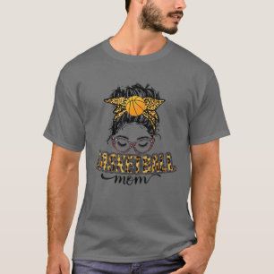 Leopard Basketball Mom Messy Bun Mom Basketball Pl T-Shirt