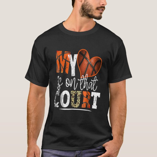 Leopard Basketball Mom My Heart Is On That Court B T-Shirt (Front)
