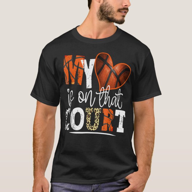 Leopard Basketball Mom My Heart is on That Court B T-Shirt (Front)