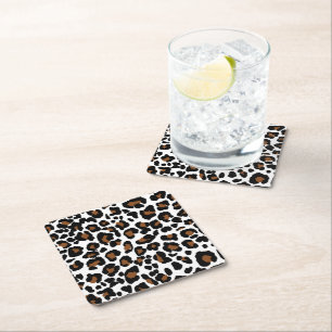 Leopard Big Cat Fur Pattern Print Square Paper Coaster