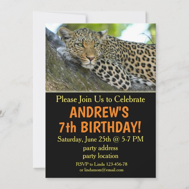 Leopard birthday invitation, Safari invitation (Front)