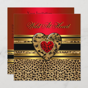 Leopard Birthday Wild At Heart Black Gold Red 2 Invitation