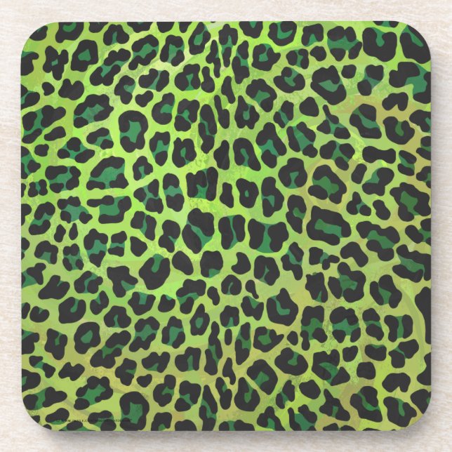 Leopard Black and Green Print Beverage Coaster (Front)