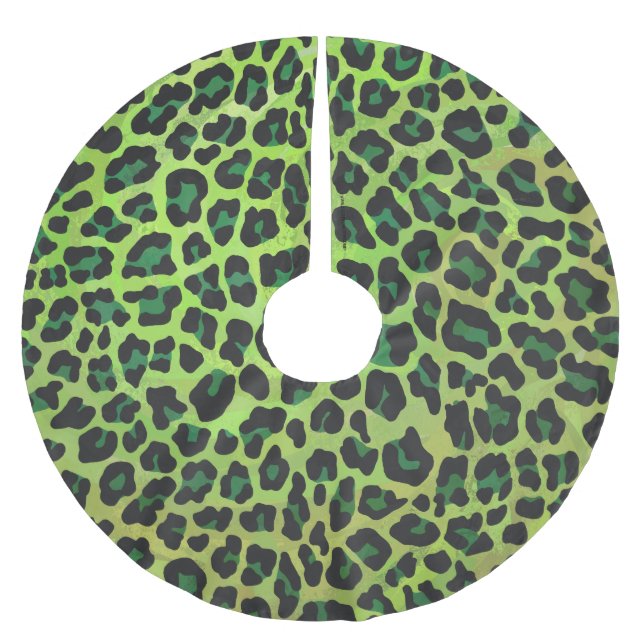 Leopard Black and Green Print Brushed Polyester Tree Skirt (Front)