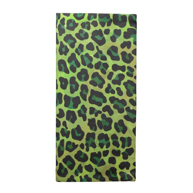 Leopard Black and Green Print Cloth Napkin (Half Fold)