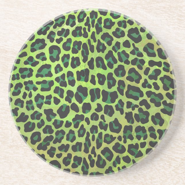Leopard Black and Green Print Drink Coaster (Front)
