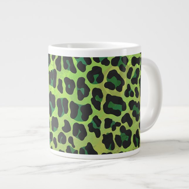 Leopard Black and Green Print Giant Coffee Mug (Front Right)