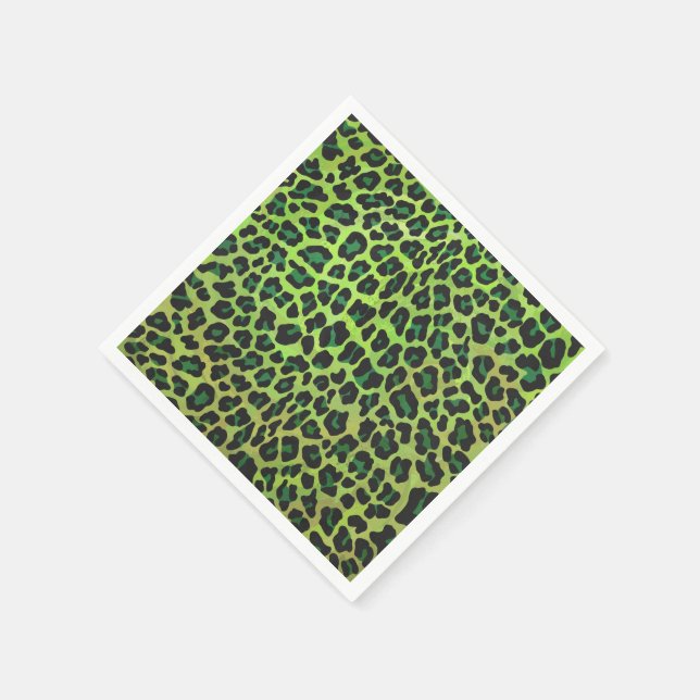 Leopard Black and Green Print Paper Napkins (Corner)