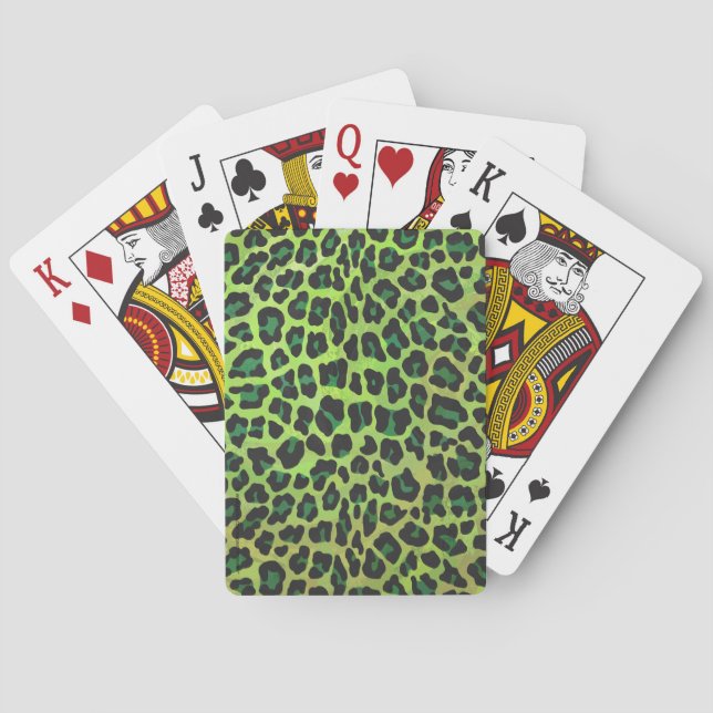 Leopard Black and Green Print Poker Cards (Back)