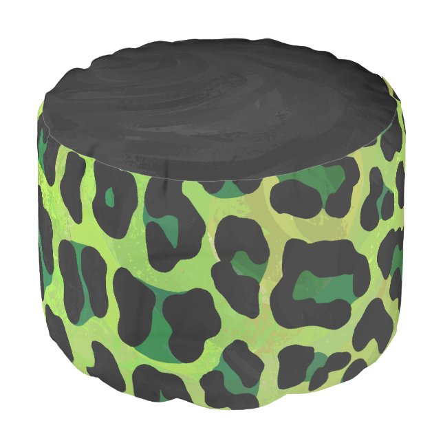 Leopard Black and Green Print Pouf (Angled Front)