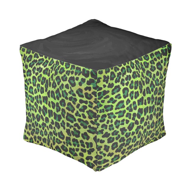 Leopard Black and Green Print Pouf (Angled Back)