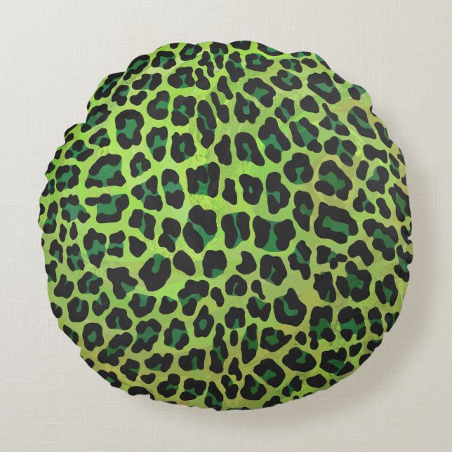 Leopard Black and Green Print Round Pillow (Front)