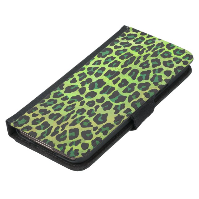 Leopard Black and Green Print Samsung Galaxy Wallet Case (Bottom)