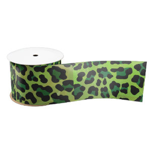 Leopard Black and Green Print Satin Ribbon